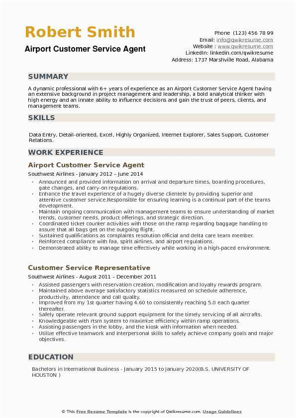 Sample Resume for A Customer for An Airplaneservice No Experience Airport Customer Service Agent Resume Samples