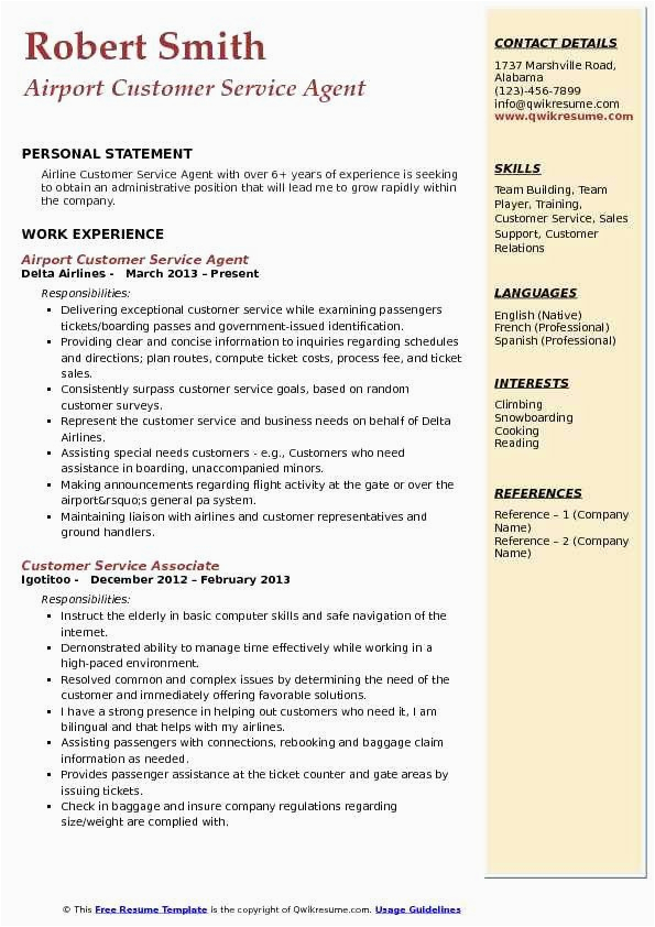 Sample Resume for A Customer for An Airplaneservice No Experience Guest Service Agent Resume Luxury Airport Customer Service Agent Resume