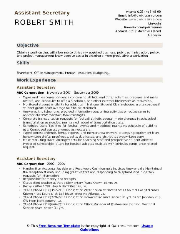 Sample Resume for assistant Company Secretary assistant Secretary Resume Samples