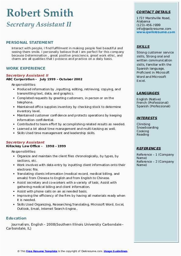 Sample Resume for assistant Company Secretary Secretary assistant Resume Samples