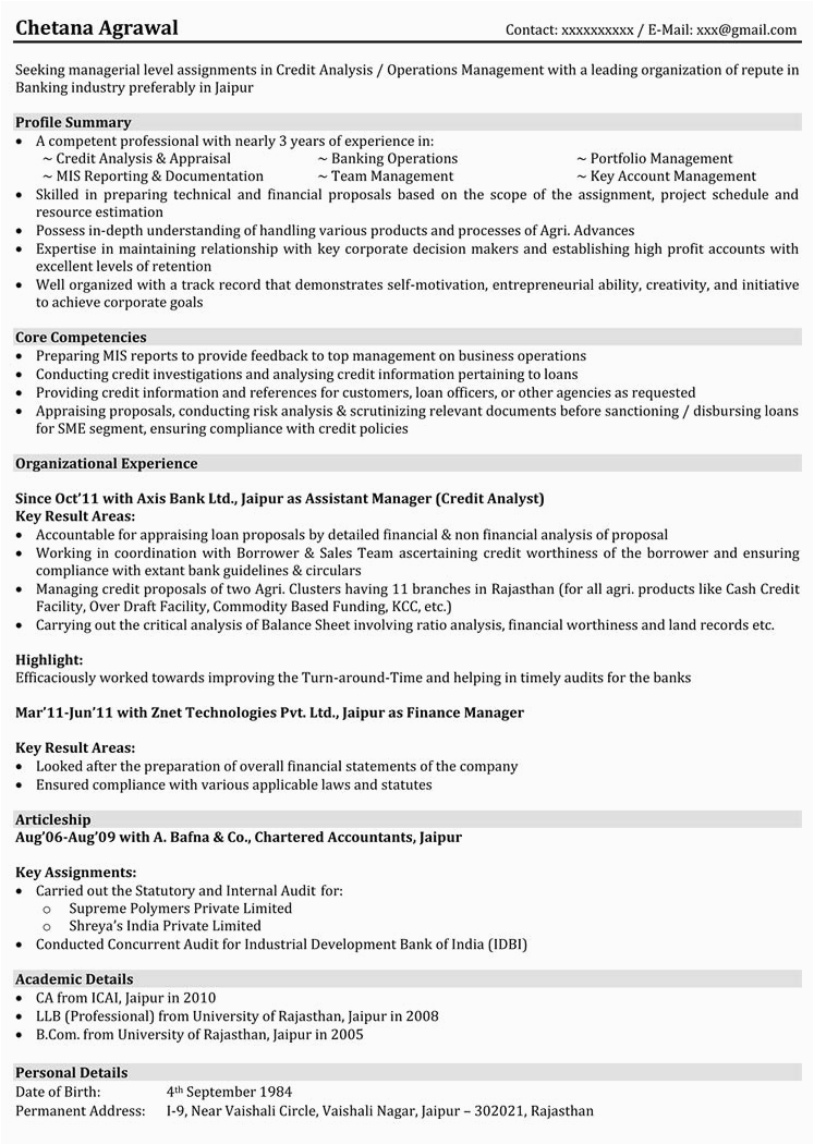 Sample Resume for Banking and Finance Graduate Finance Resume Sample Banking Resume Sample Naukri