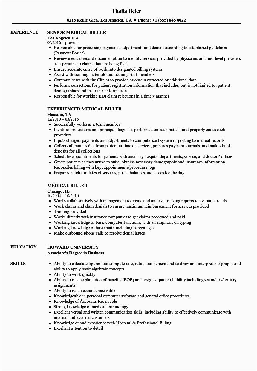 Sample Resume for Billing Executive In Hospital 11 Medical Billing Resume Example Collection