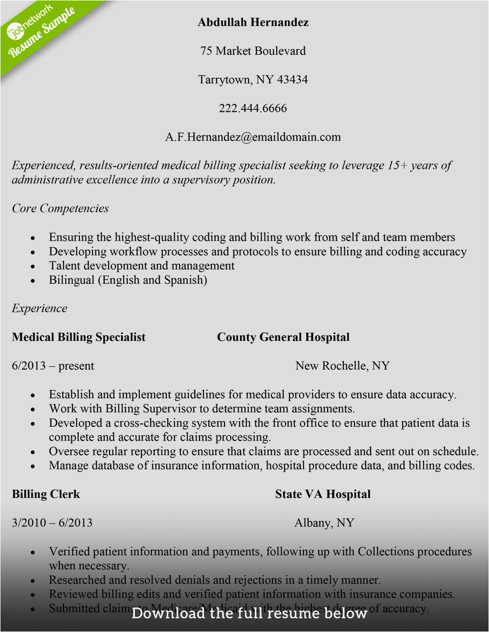 Sample Resume for Billing Executive In Hospital How to Write A Medical Billing Resume with Examples