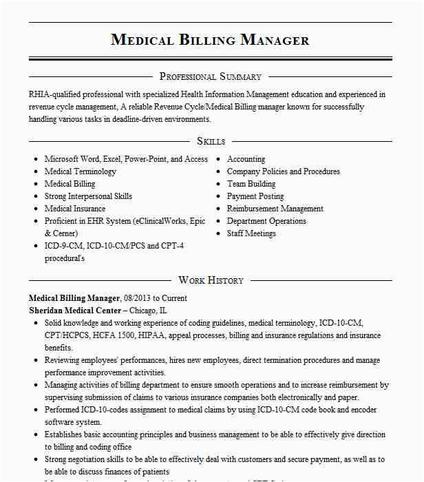 Sample Resume for Billing Executive In Hospital Medical Billing Manager Resume Example Heart associates
