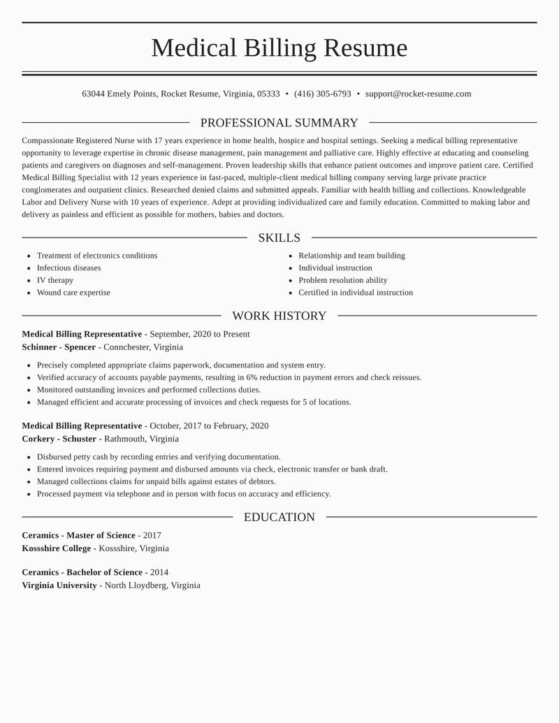 Sample Resume for Billing Executive In Hospital Medical Billing Representative Resumes