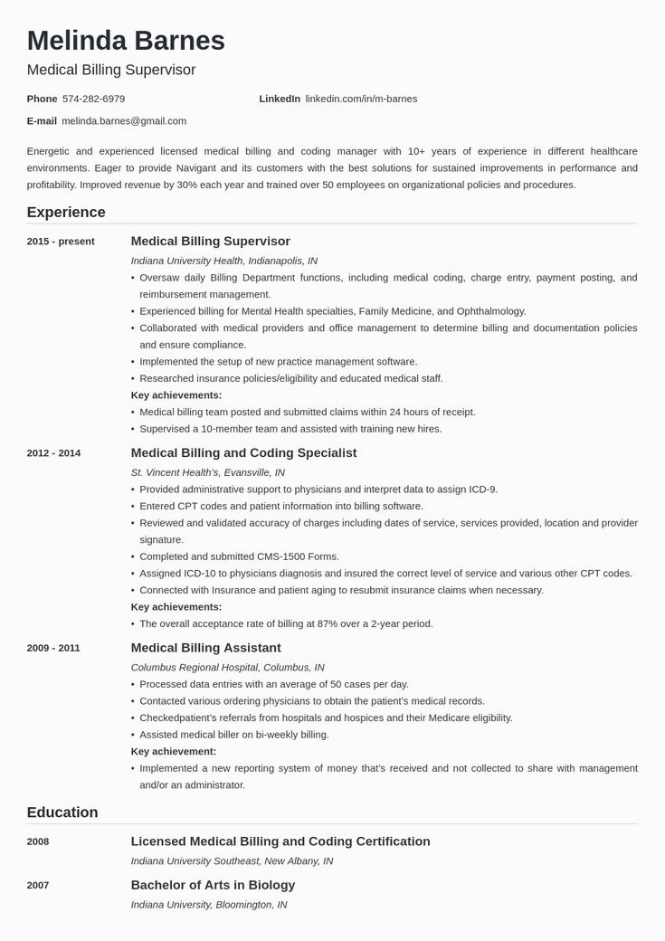 Sample Resume for Billing Executive In Hospital Medical Billing Resume Example Template Nanica In 2020