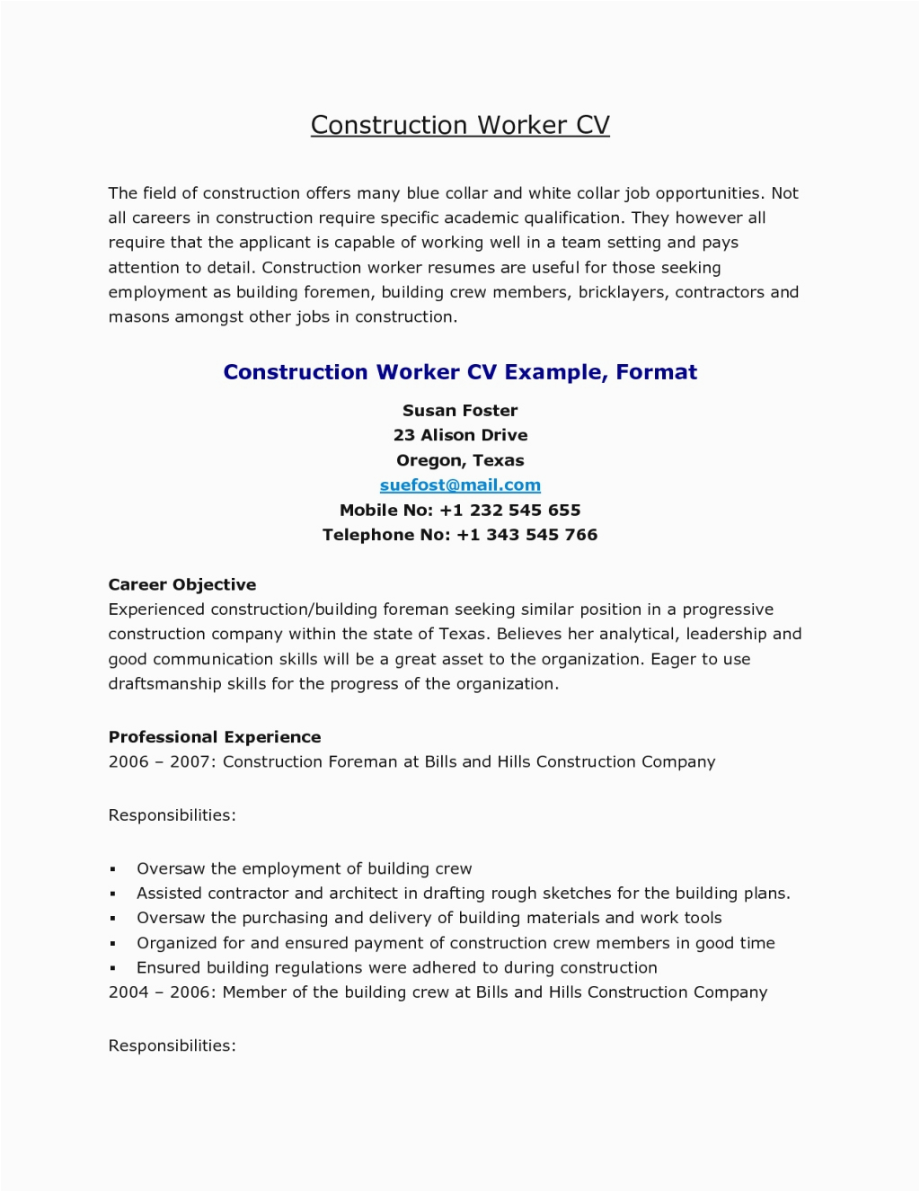 Sample Resume for Blue Collar Worker 12 Blue Collar Resume Template Examples