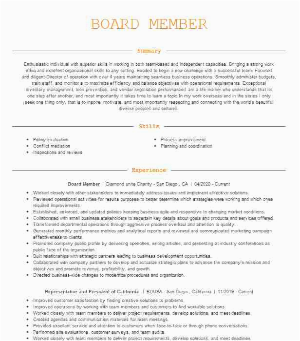 Sample Resume for Board Member Position Board Member Resume Example Central Harlem Mutual Housing