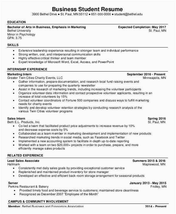 Sample Resume for Business Management Student 20 Basic Business Resume Templates Pdf Doc