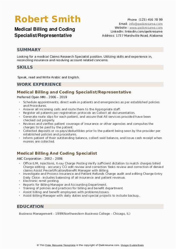 Sample Resume for Coding and Billing Medical Billing and Coding Specialist Resume Samples