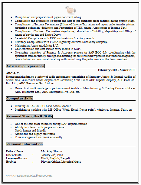Sample Resume for Experienced Chartered Accountant Experienced Chartered Accountant Resume Sample Doc 2