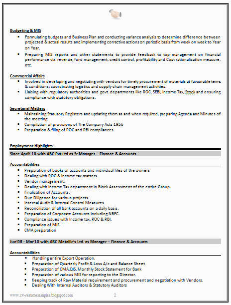 Sample Resume for Experienced Chartered Accountant Good Cv Resume Sample for Experienced Chartered Accountant