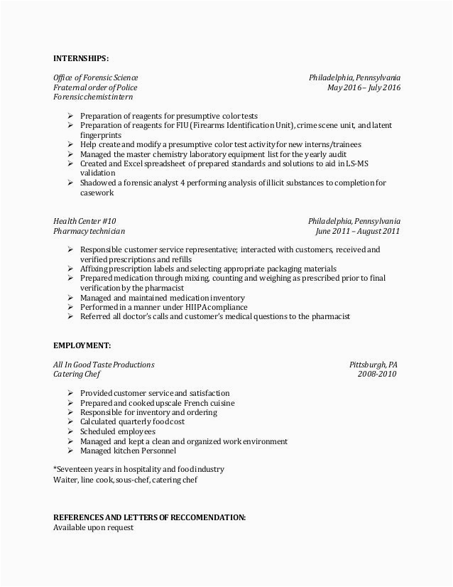 Sample Resume for forensic Science Technician Entry Level forensic Scientist Resume