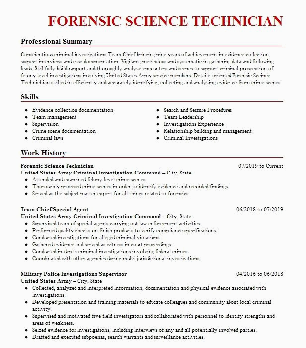 Sample Resume for forensic Science Technician forensic Science Ficer Resume Example Pany Name Midland Georgia