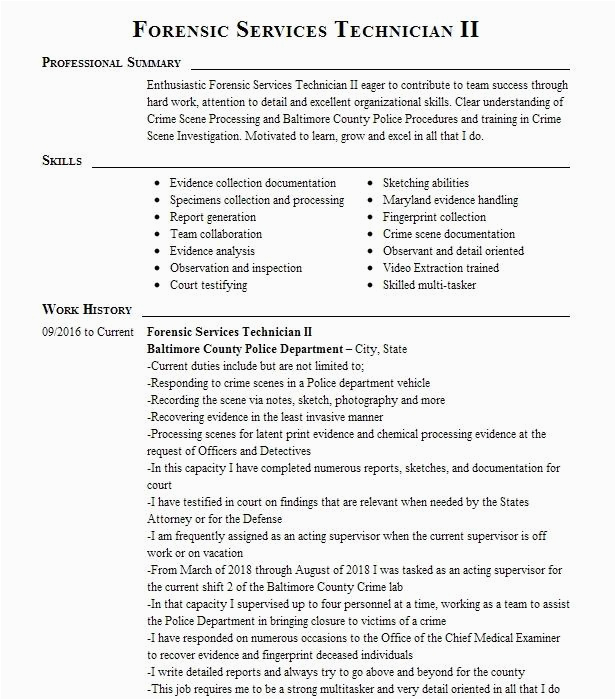 Sample Resume for forensic Science Technician forensic Technician Resume Example Pany Name Winter Park Florida