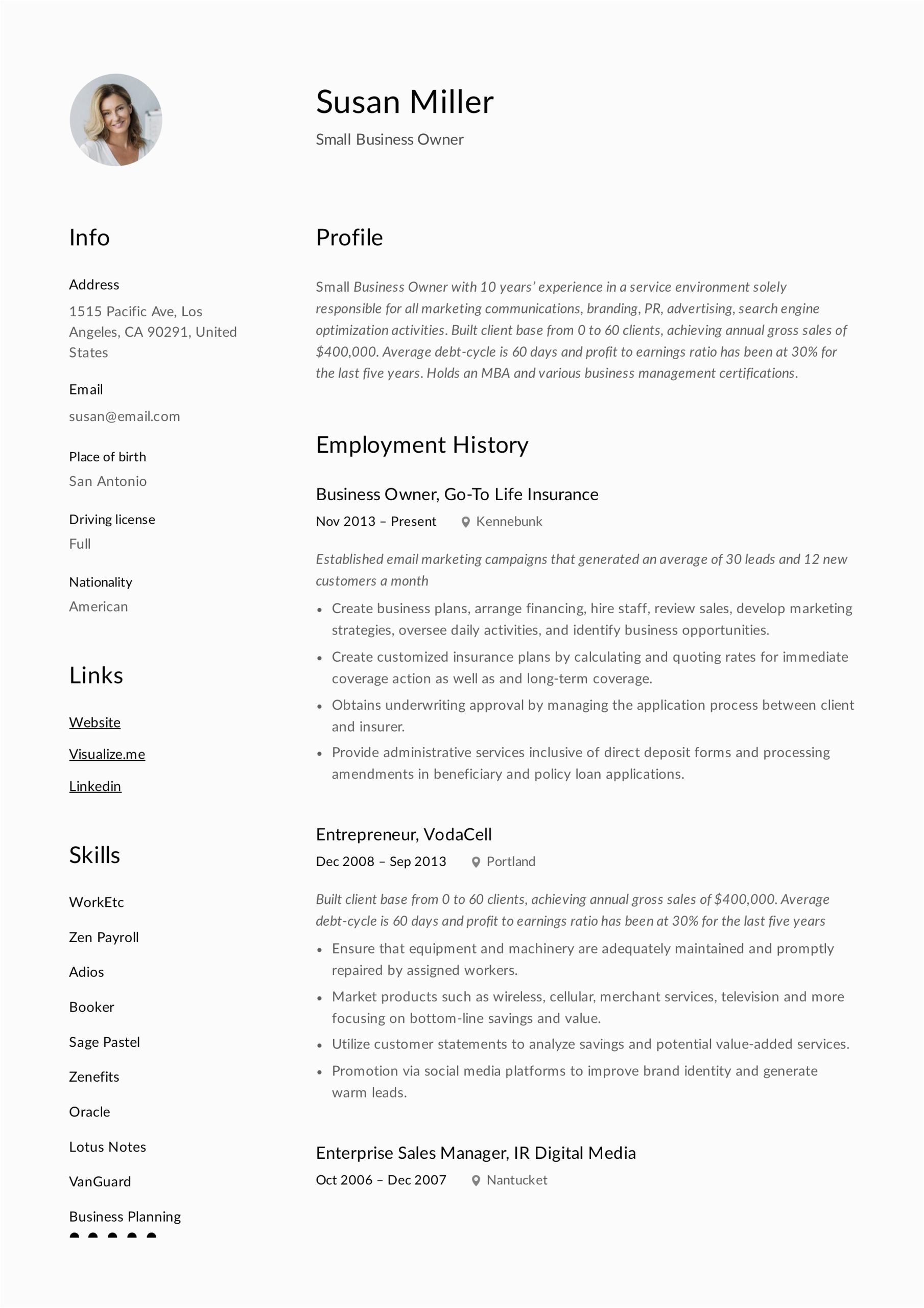 Sample Resume for former Small Business Owner Small Business Owner Resume Guide 12 Examples Pdf