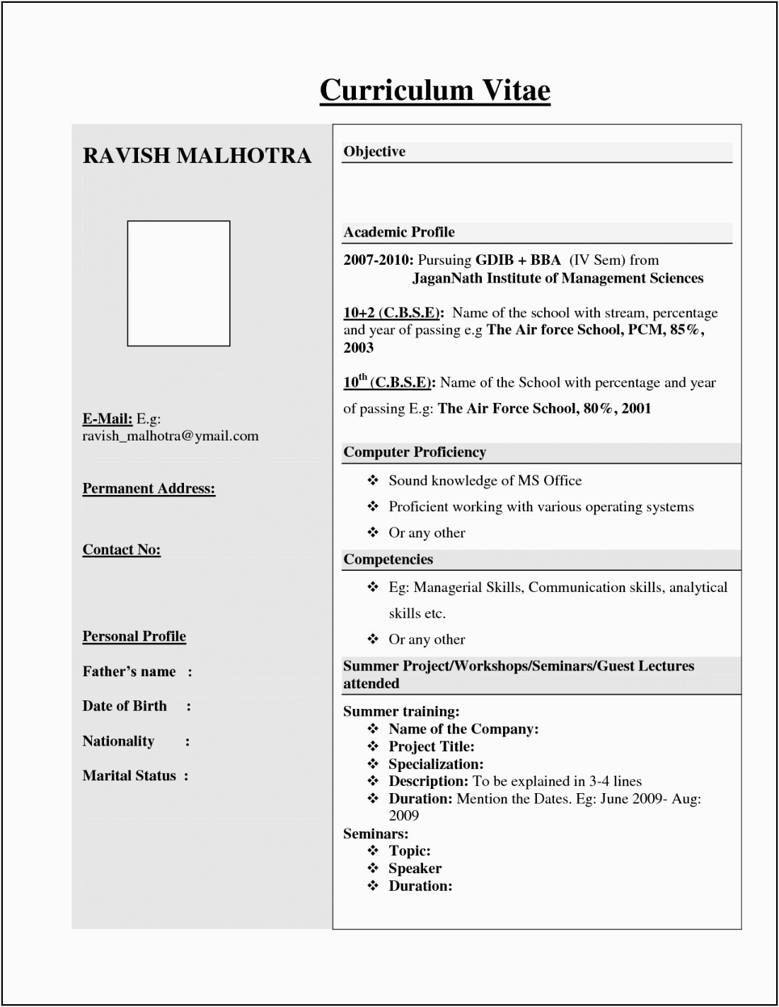 Sample Resume for Freshers Download Doc Best Resume format Download for Fresher Doc