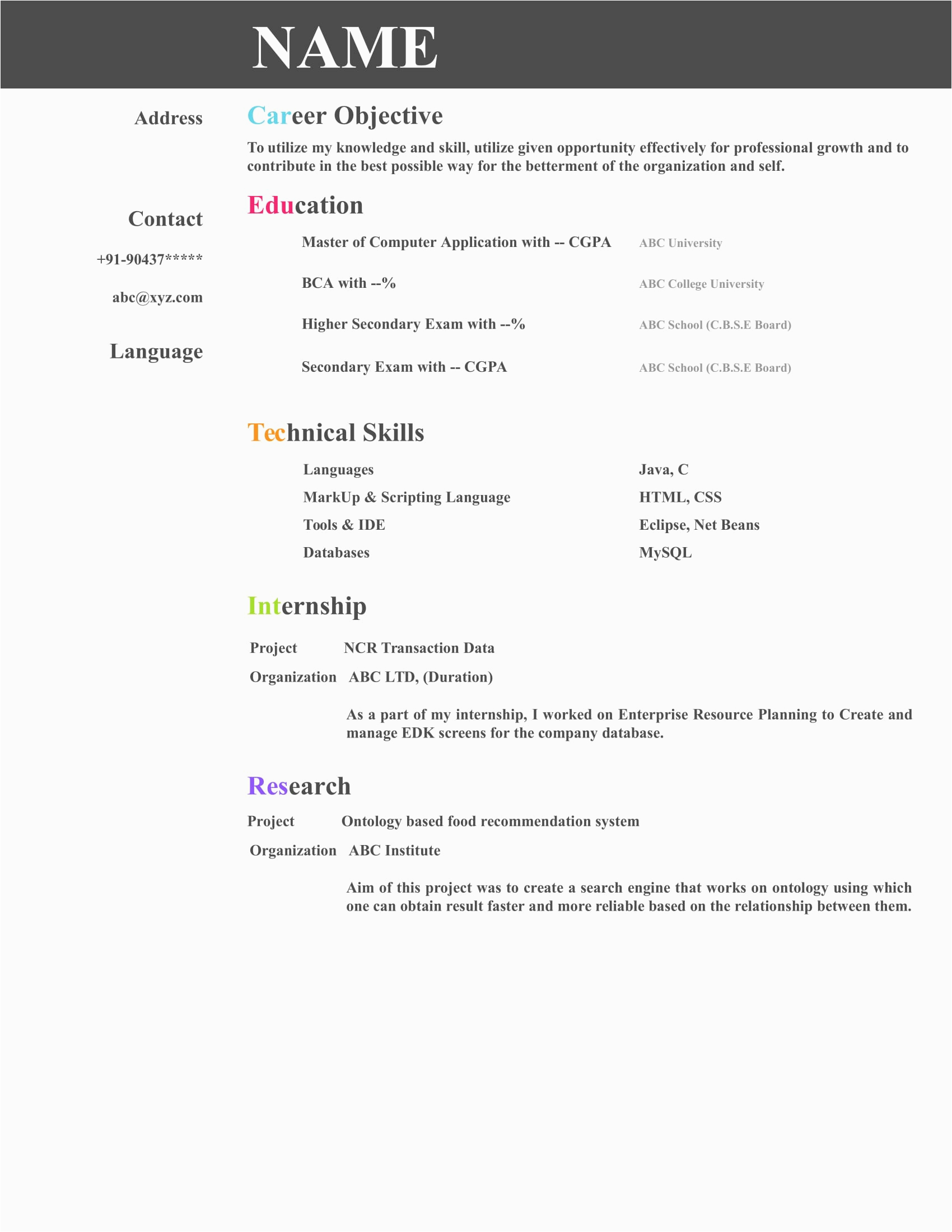 Sample Resume for Freshers Engineers Computer Science Download Resume Templates for Puter Science Engineer Freshers