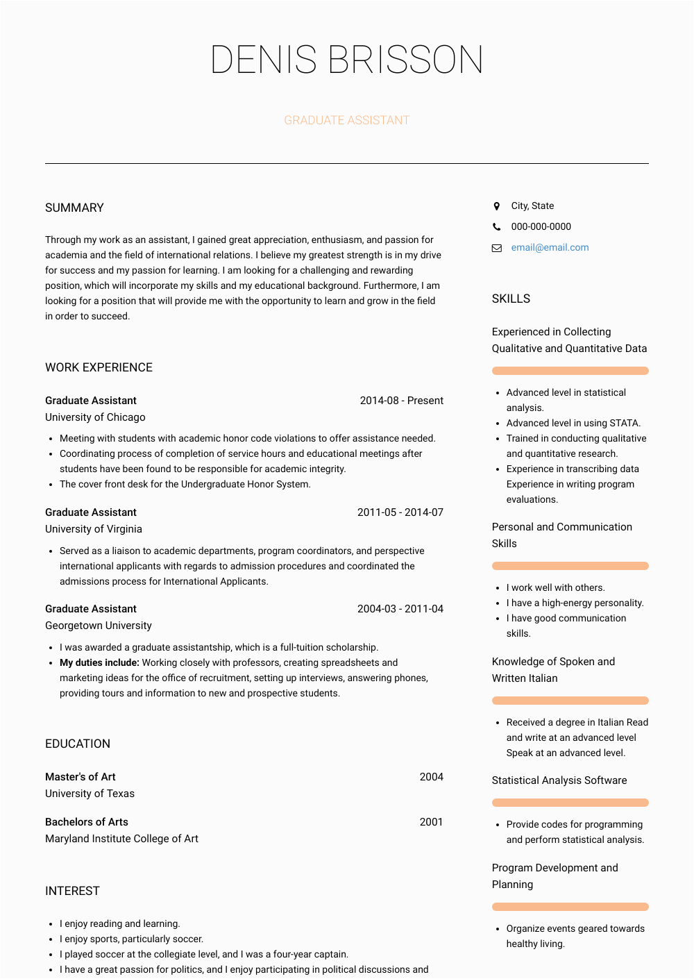 Sample Resume for Graduate assistant Position Graduate assistant Resume Samples and Templates