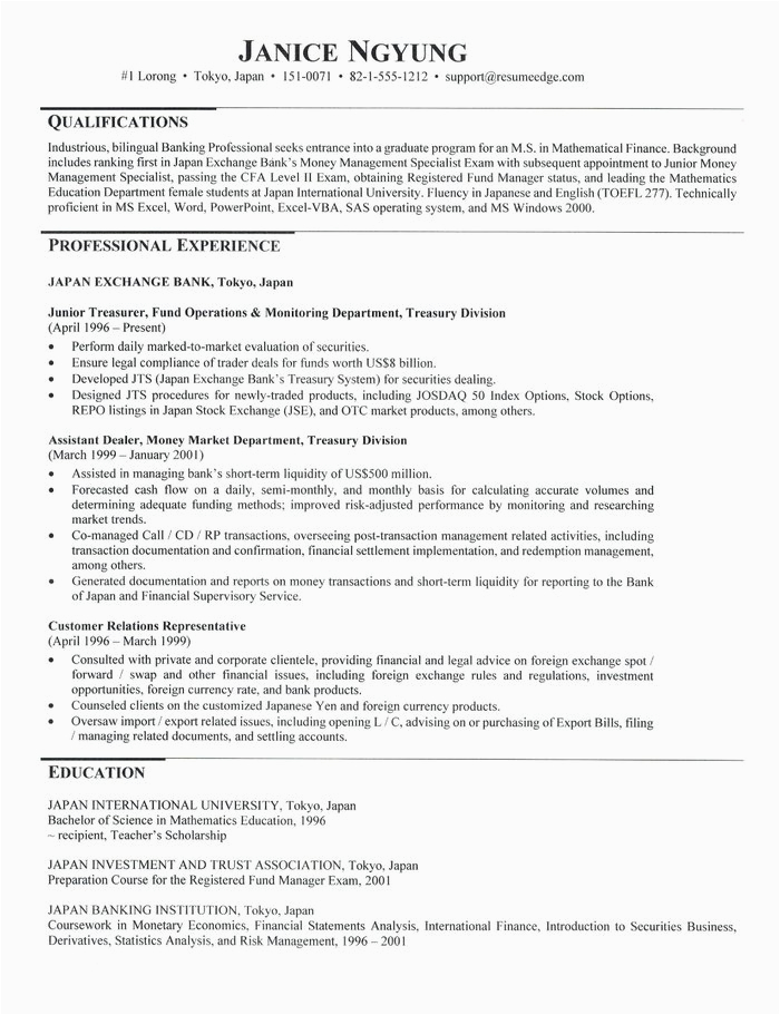 Sample Resume for Graduate School Admission Graduate School Admissions Resume