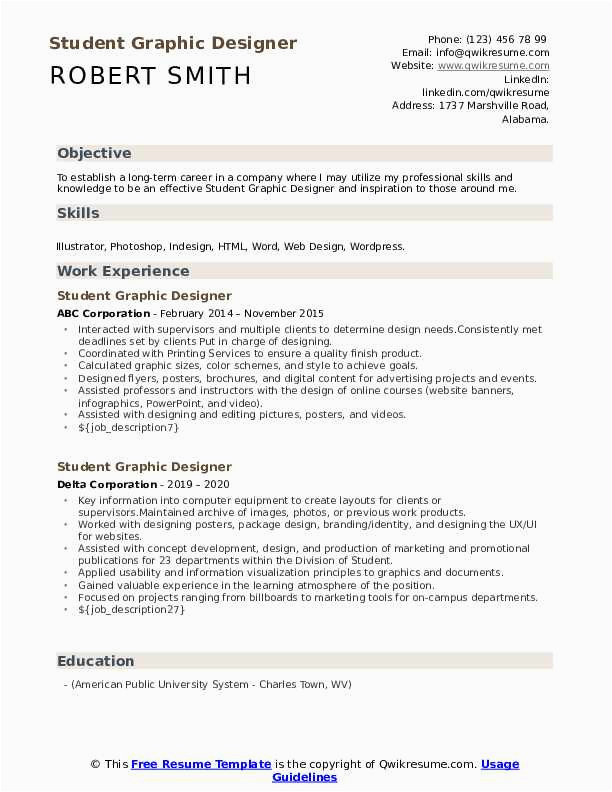 Sample Resume for Graphic Design Student Student Graphic Designer Resume Samples