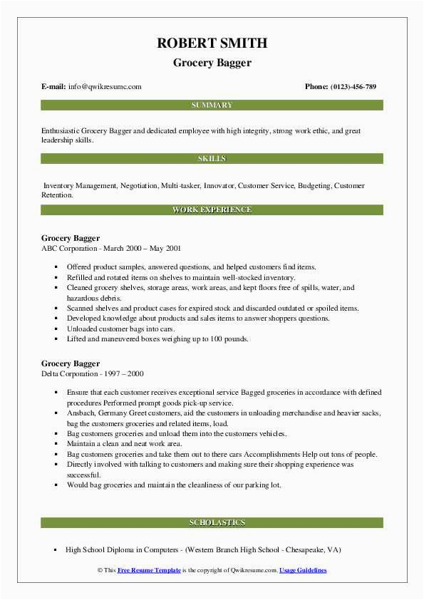 Sample Resume for Grocery Store Bagger Grocery Bagger Resume Samples