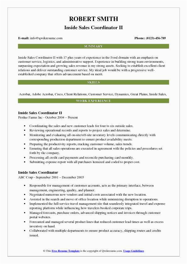 Sample Resume for Inside Sales Coordinator Inside Sales Coordinator Resume Samples