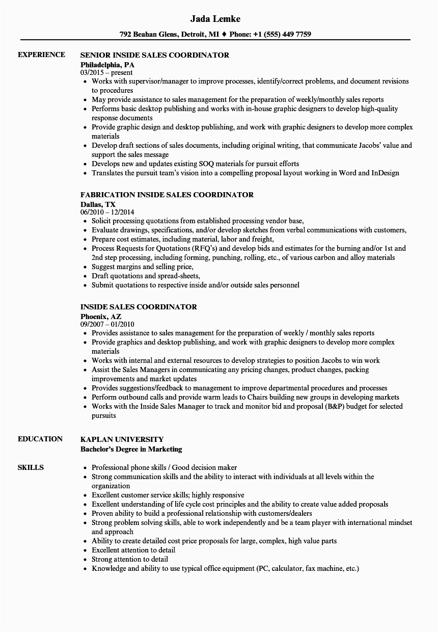 Sample Resume for Inside Sales Coordinator Inside Sales Coordinator Resume Samples