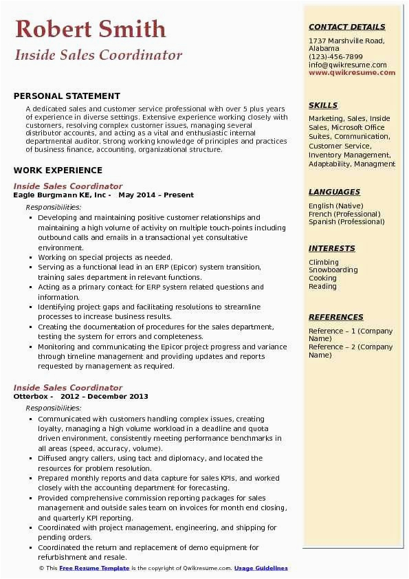 Sample Resume for Inside Sales Jobs In Valve Industry 23 Inside Sales Resume Example In 2020