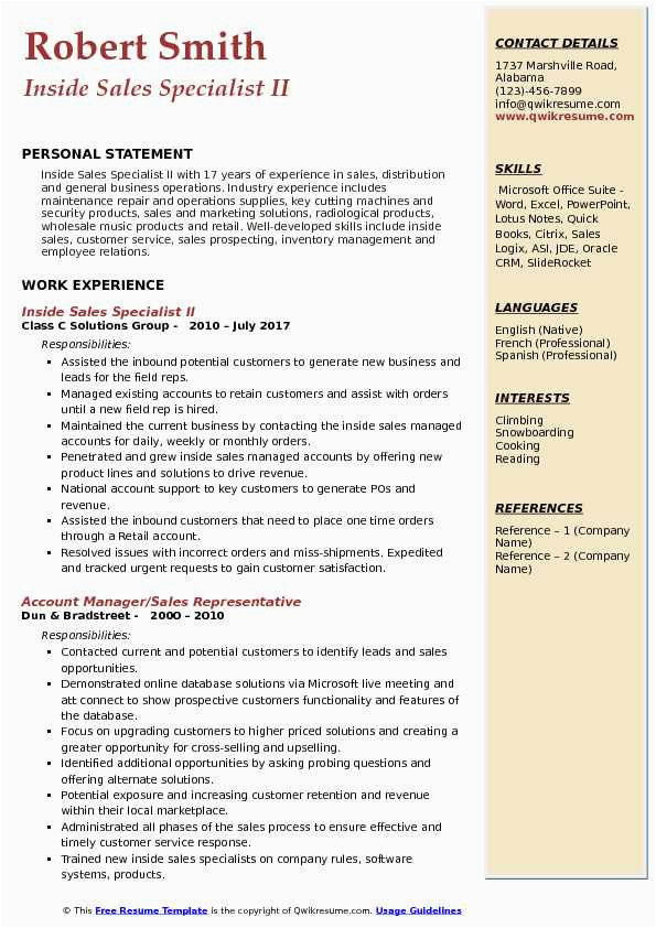 Sample Resume for Inside Sales Jobs In Valve Industry Inside Sales Specialist Resume Samples