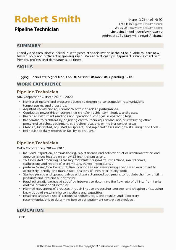 Sample Resume for Inside Sales Jobs In Valve Industry Pipeline Technician Resume Samples