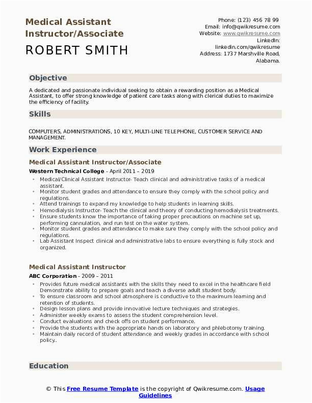 Sample Resume for Medical assistant Instructor Medical assistant Instructor Resume Samples