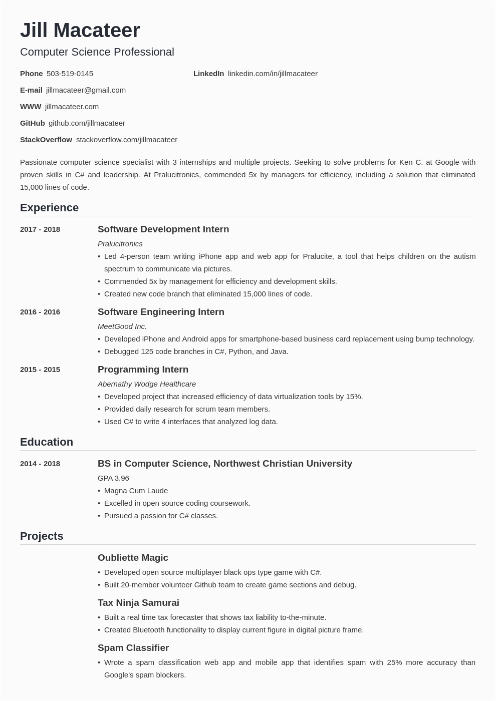 Sample Resume for Ms In Cs Puter Science Cs Resume Example & Template for 2021