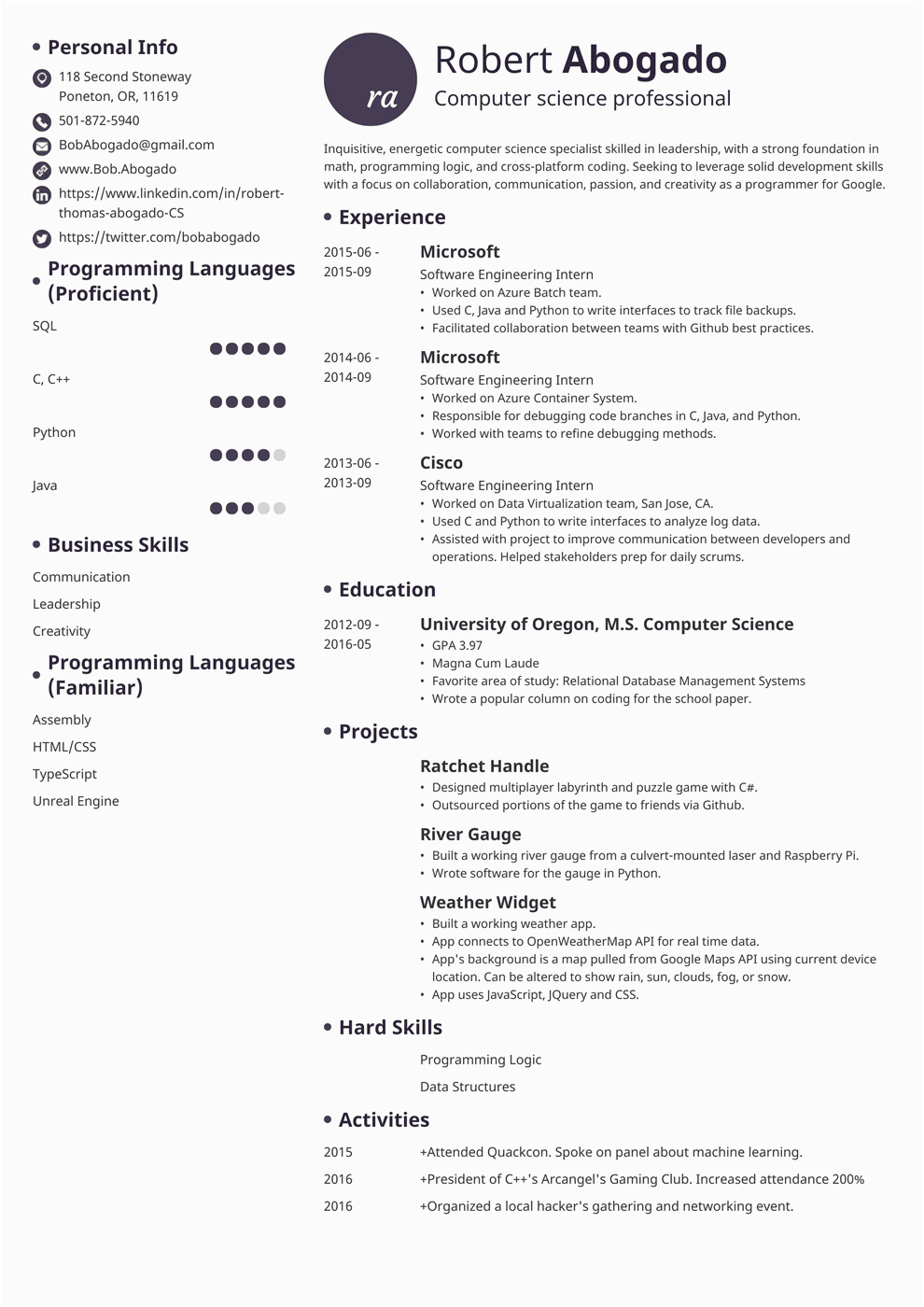 Sample Resume for Ms In Cs Puter Science Cs Resume Example Template & Guide