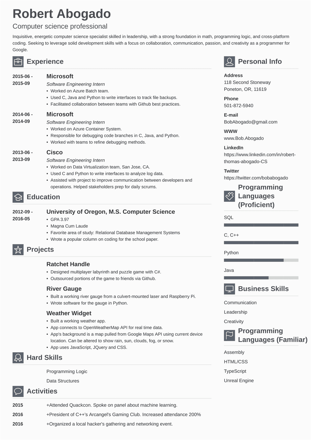 Sample Resume for Ms In Cs Puter Science Cs Resume Example Template & Guide
