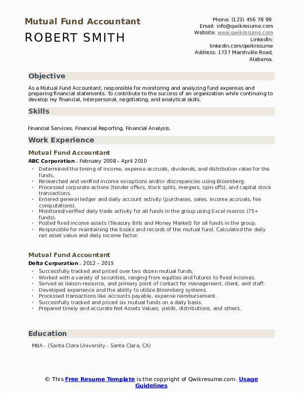 Sample Resume for Mutual Fund Sales Mutual Fund Accountant Resume Samples