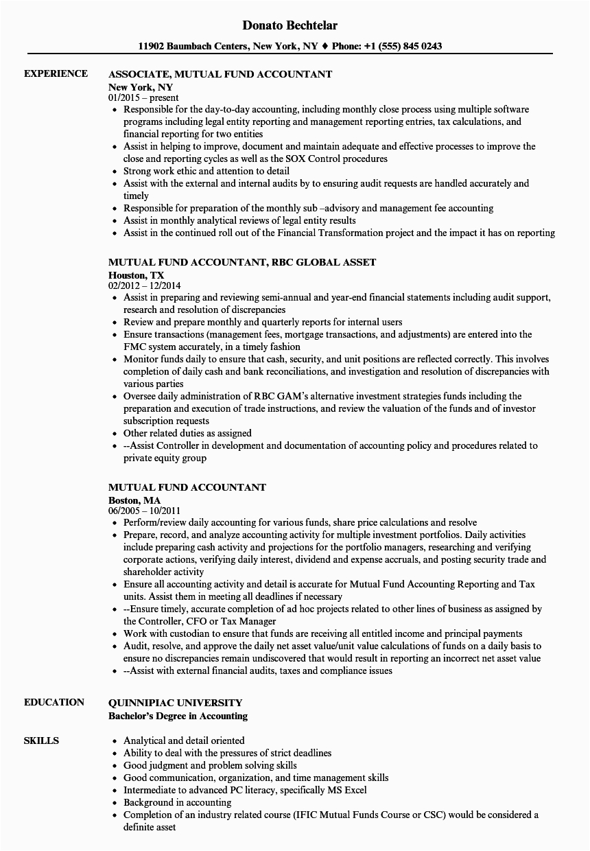 Sample Resume for Mutual Fund Sales Mutual Fund Accountant Resume Samples