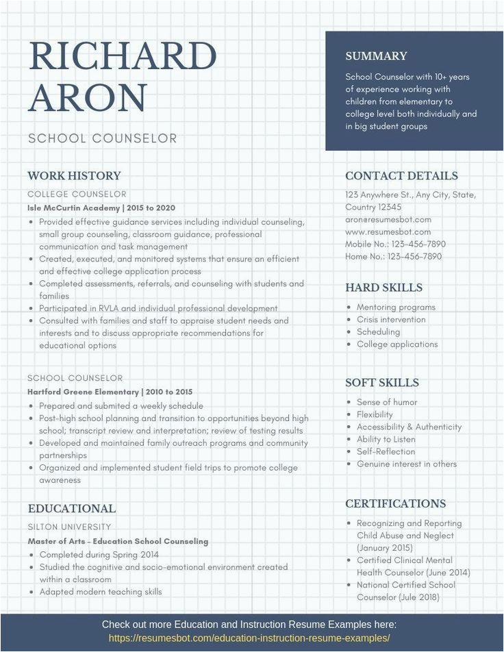Sample Resume for Overseas Education Counselor School Counselor Education Resume Resume Examples