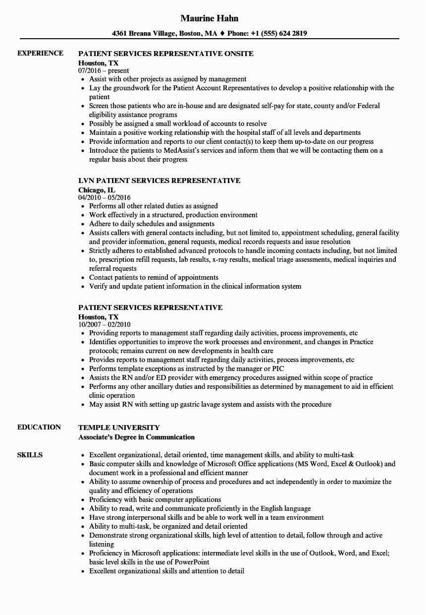 Sample Resume for Patient Service Representative Patient Services Representative Resume Samples