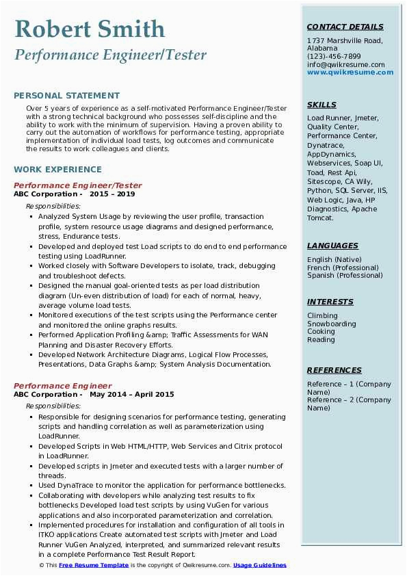 Sample Resume for Performance Test Engineer Performance Test Engineer Resume January 2021