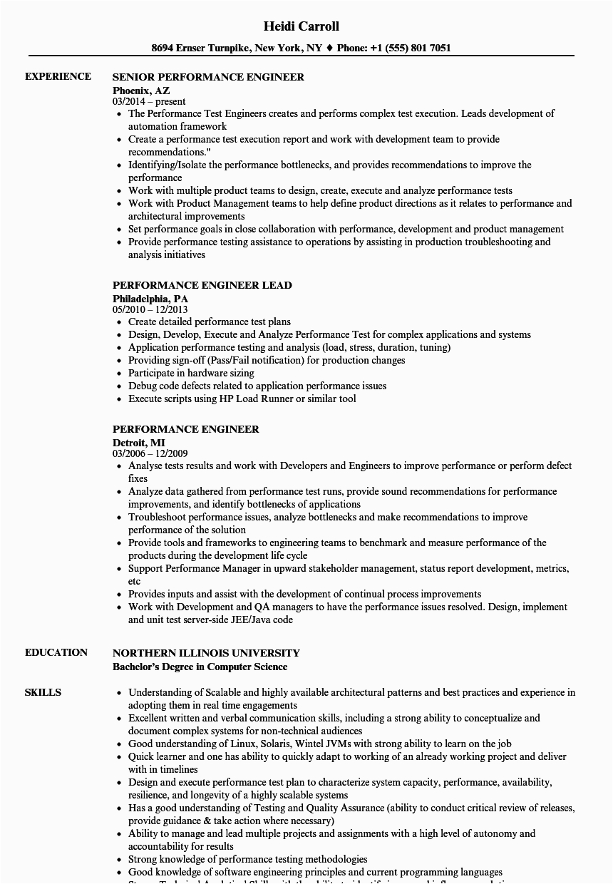 Sample Resume for Performance Test Engineer Performance Test Engineer Resume January 2021