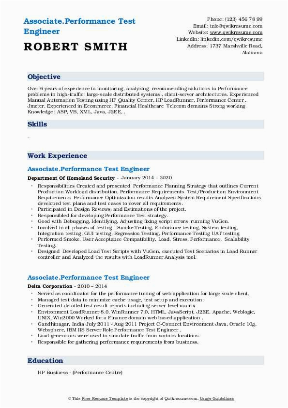 Sample Resume for Performance Test Engineer Performance Test Engineer Resume Samples
