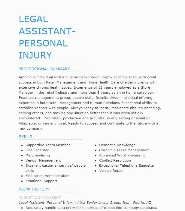 Sample Resume for Personal Injury Legal assistant Personal Injury Legal assistant Resume Example Pany Name El Paso