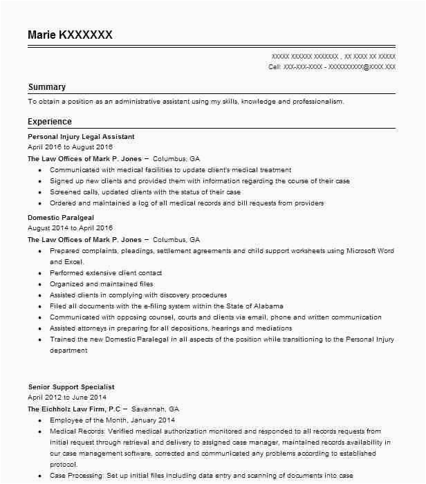 Sample Resume for Personal Injury Legal assistant Personal Injury Legal assistant Resume Sample Livecareer