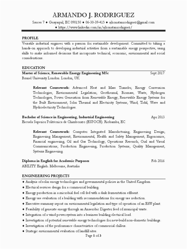Sample Resume for Petroleum Engineering for International Graduate Engineering