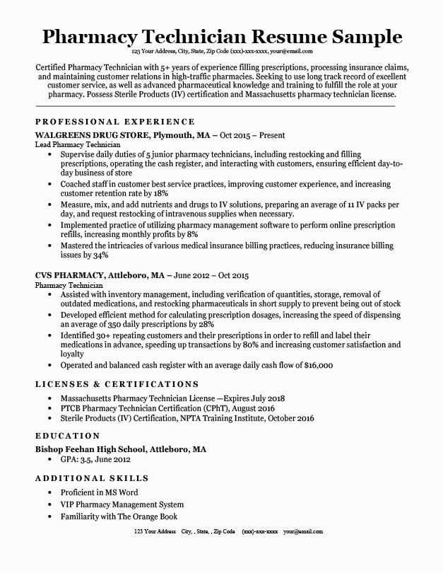 Sample Resume for Pharmacy Technician Position Pharmacy Technician Resume Sample & Tips