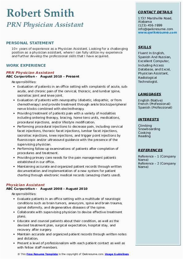 Sample Resume for Physician assistant School Physician assistant Resume Samples