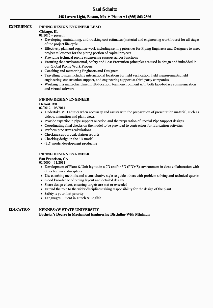 Sample Resume for Piping Design Engineer Piping Design Engineer Resume Samples