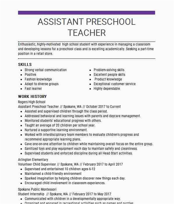 Sample Resume for Preschool Teacher Aide Sample Resume for Preschool Teacher assistant
