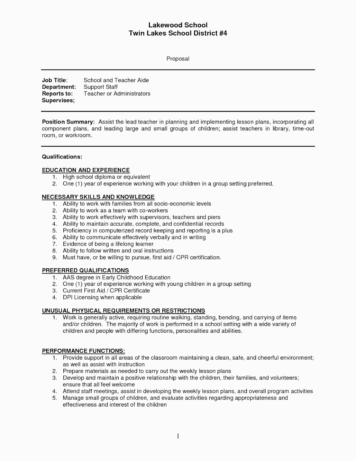 Sample Resume for Preschool Teacher with No Experience Teacher assistant Resume Sample Teacher assistant Resume